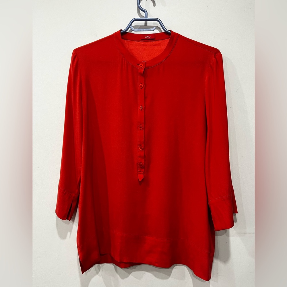 Altea silk Blouse Top half buttoned Red Coral size M